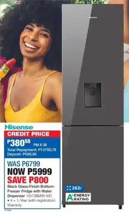 OK Furniture Hisense Black Glass-Finish Bottom- Freezer Fridge with Water Dispenser offer