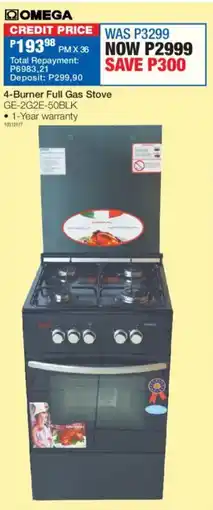 OK Furniture Omega 4-Burner Full Gas Stove offer