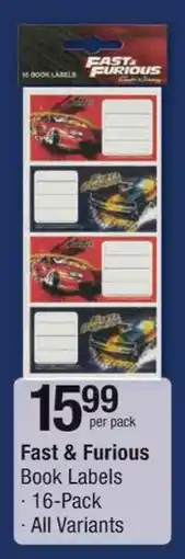Checkers Fast & Furious Book Labels offer