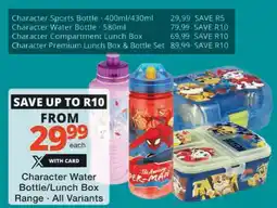 Checkers Character Water Bottle/ Lunch Box Range offer