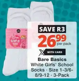 Checkers Bare Basics White Girls School Socks offer