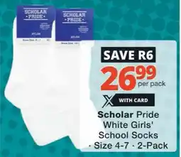 Checkers Scholar Pride White Girls School Socks offer