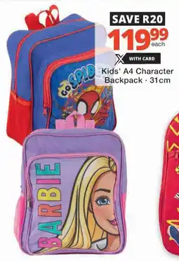 Checkers Kids' A4 Character Backpack offer