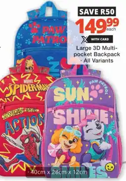 Checkers Large 3D Multi-pocket Backpack offer