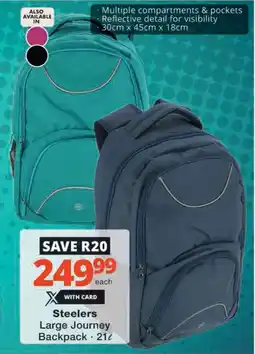 Checkers Steelers Large Journey Backpack offer