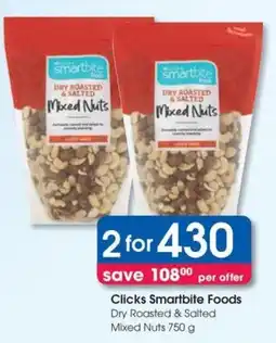 Clicks Clicks Smartbite Foods Dry Roasted & Salted Mixed Nuts offer