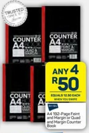 Pick n Pay A4-192-Page Feint and Margin or Quad and Margin Counter Book offer