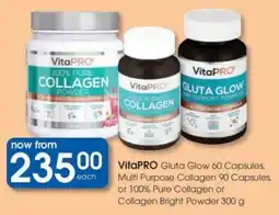 Clicks VitaPRO Gluta Glow Capsules, Multi Purpose Collagen Capsules, or 100% Pure Collagen or Collagen Bright Powder offer