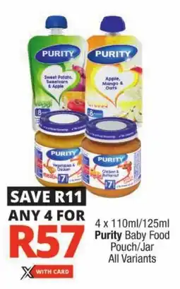 Checkers Purity Baby Food Pouch/ Jar All Variants offer