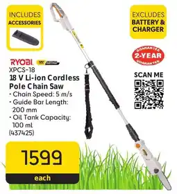 Makro Ryobi 18 V Li-ion Cordless Pole Chain Saw offer