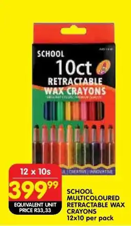Shoprite SCHOOL MULTICOLOURED RETRACTABLE WAX CRAYONS offer