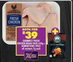Shoprite FARMBEST FRESH CHICKEN BRAAI PACK 650g + ROBERTSONS SPICE offer