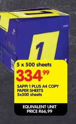 Shoprite SAPPI 1 PLUS A4 COPY PAPER SHEETS offer
