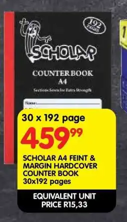 Shoprite SCHOLAR A4 FEINT & MARGIN HARDCOVER COUNTER BOOK 30x192 pages offer