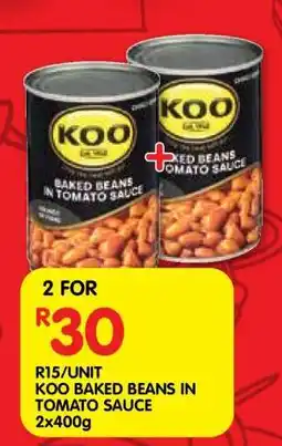 Shoprite KOO Baked Beans in Tomato Sauce 2x400g offer