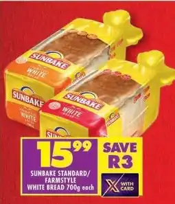 Shoprite SUNBAKE STANDARD/FARMSTYLE WHITE BREAD 700g each offer