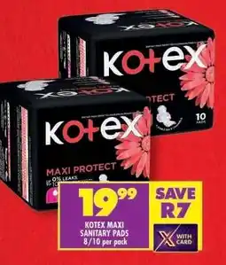 Shoprite KOTEX MAXI SANITARY PADS 8/10 per pack offer