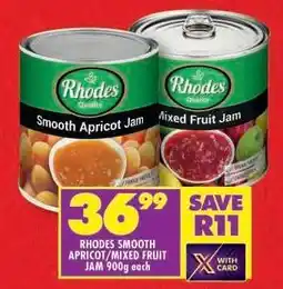 Shoprite RHODES SMOOTH APRICOT/MIXED FRUIT JAM 900g offer
