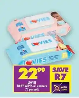 Shoprite LOVIES BABY WIPES all variants 72 per pack offer
