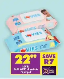 Shoprite LOVIES BABY WIPES all variants 72 per pack offer