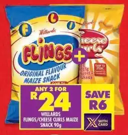 Shoprite WILLARDS FLINGS/CHEESE CURLS MAIZE SNACK 90g offer