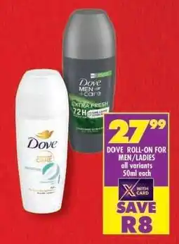 Shoprite Dove Roll-On for Men/Ladies offer