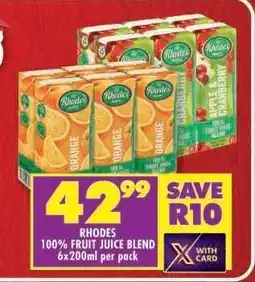 Shoprite RHODES 100% FRUIT JUICE BLEND 6x200ml per pack offer