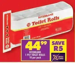 Shoprite RITEBRAND 1-PLY TOILET ROLLS 10 per pack offer