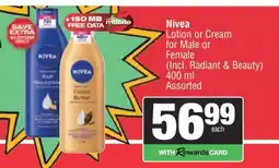 Spar Nivea Lotion or Cream offer