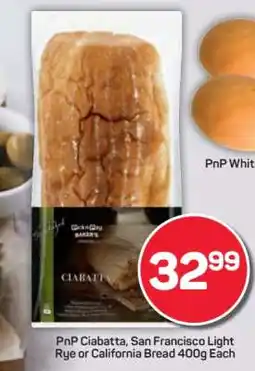 Pick n Pay PnP Ciabatta, San Francisco Light Rye or California Bread 400g Each offer