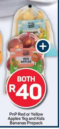 Pick n Pay PnP Red or Yellow Apples 1kg and Kids Bananas Prepack offer