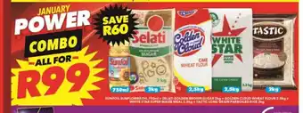 Shoprite Sunfoil Sunflower Oil 750ml+ Selati Golden Brown Sugar 2kg + Golden Cloud Wheat Flour 2.5kg + White Star Maize meal + Tastic offer