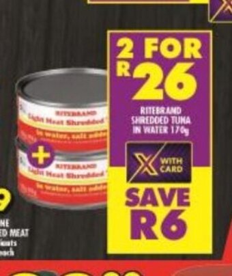 Shoprite Ritebrand Shredded Tuna in Water 170g offer
