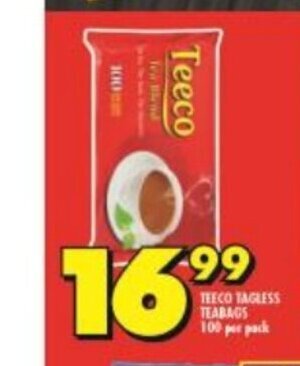 Shoprite Teeco Tagless Teabags 100 per pack offer