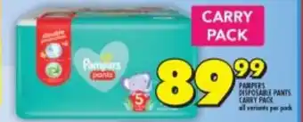 Shoprite Pampers Disposable Pants Carry pack All Variants per pack offer