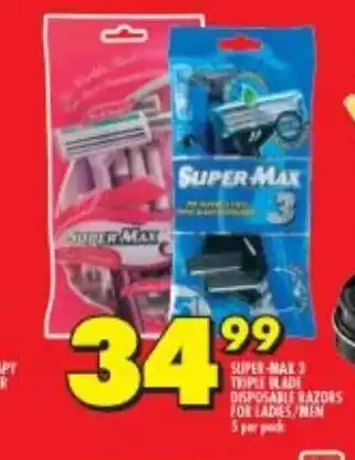 Shoprite Super-Max 3 Triple Blade Disposable Razors for Ladies / Men 5 per pack offer