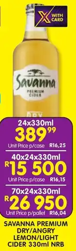 Shoprite Liquor Savanna premium dry/ angry lemon/ light cider nrb offer