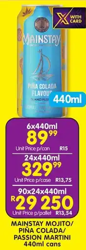 Shoprite Liquor Mainstay mojito/ piña colada/ passion martini cans offer