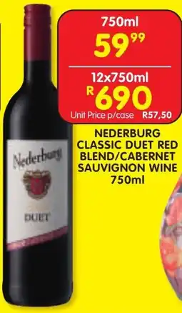 Shoprite Liquor Nederburg classic duet red blend/ cabernet sauvignon wine offer