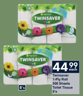 Twinsaver 1-Ply Roll 500 Sheets Toilet Tissue