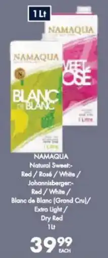 President Hyper NAMAQUA Natural Sweet Red/ Rosé/ White/ Johannisberger Red/ White/ Blanc de Blanc Grand Cru/ Extra Light/ Dry Red offer