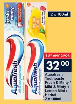 President Hyper Aquafresh Toothpaste Fresh & Minty/ Mild & Minty/ Lemon Mint/ Herbal offer