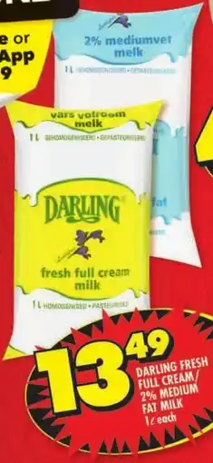 Shoprite Darling fresh full cream/ 2% medium fat milk offer