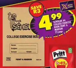 Shoprite Scholar A4 college exercise book feint & margin 72-page offer