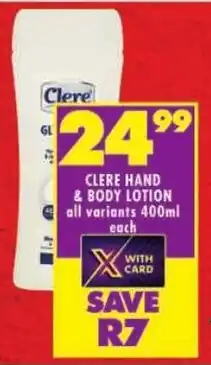Shoprite Clere hand & body lotion offer