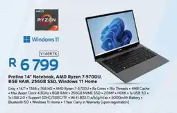 Computer Mania Proline 14" Notebook, AMD Ryzen 7-5700U, BGB RAM, 256GB SSD, Windows 11 Home offer
