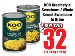 Boxer KOO Creamstyle Sweetcorn / Whole Kernel Sweetcorn In Brine offer