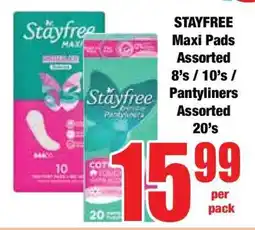 Boxer STAYFREE Maxi Pads Assorted 8's / 10's / Pantyliners Assorted 20's offer