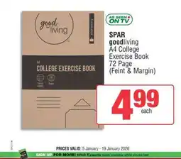 Spar SPAR goodliving A4 College Exercise Book offer