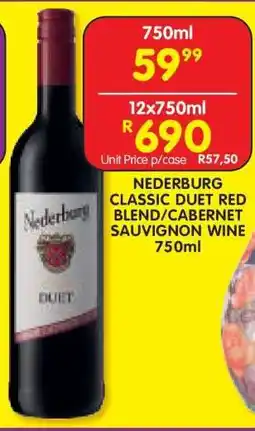 Shoprite NEDERBURG CLASSIC DUET RED BLEND/CABERNET SAUVIGNON WINE 750ml offer